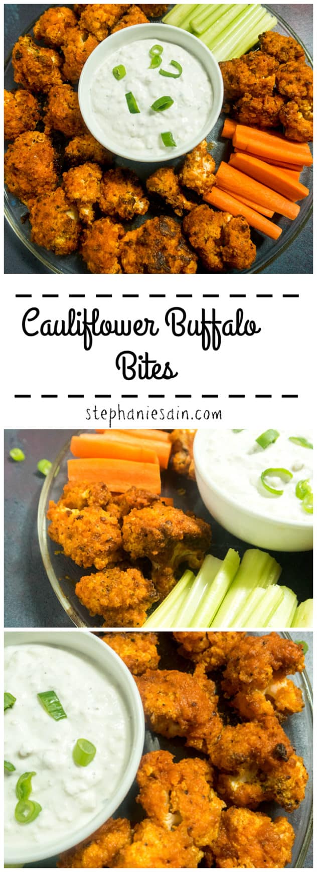 Cauliflower Buffalo Bites are a tasty, healthy vegetarian option for buffalo wings. Easy to prepare with only a couple ingredients. Gluten Free.