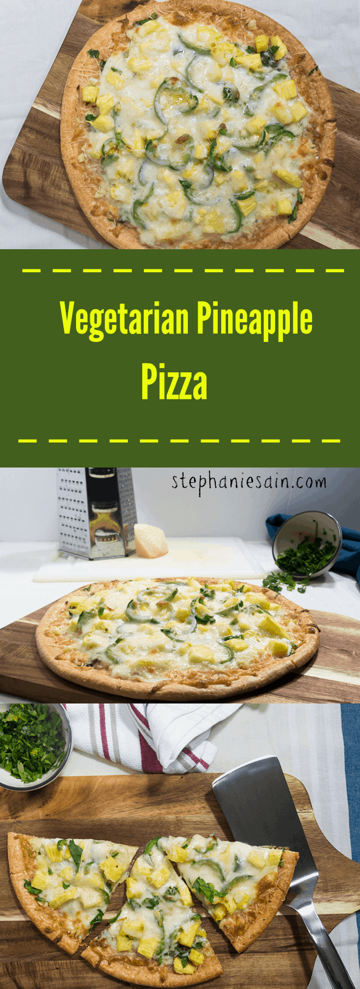 Vegetarian Pineapple Pizza is loaded with fresh pineapple and jalapenos that make for the perfect blend of sweet and savory. Gluten Free.