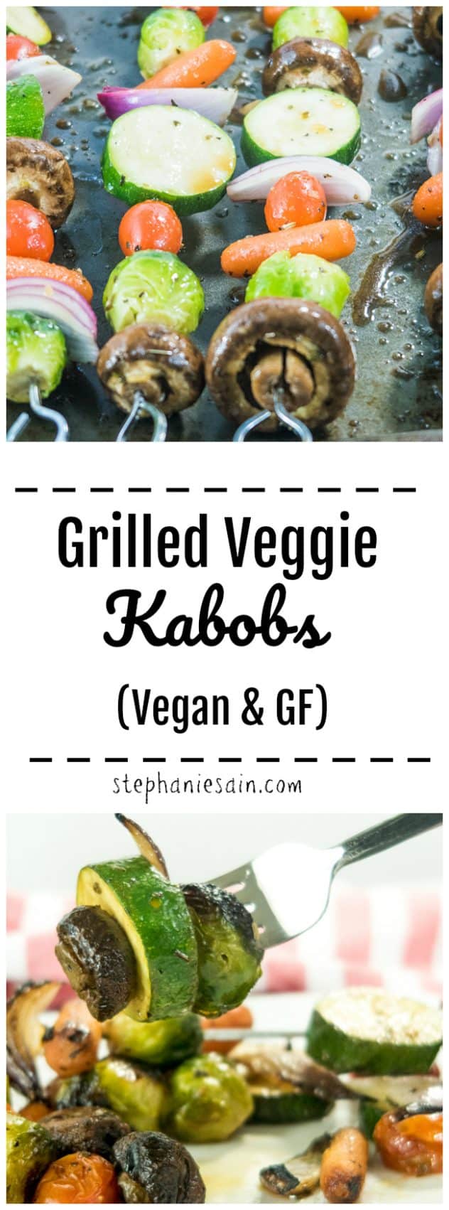 These Grilled Veggie Kabobs are marinated and lightly charred on the grill for an easy deliciously flavor dinner. Can easily be made ahead and ready to go when you are. Vegan & Gluten Free.