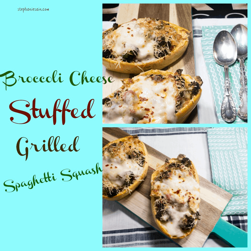 Broccoli Cheese Stuffed Grilled Spaghetti Squash