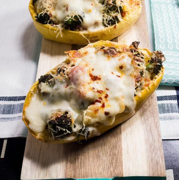 Broccoli & Cheese Stuffed Grilled Spaghetti Squash