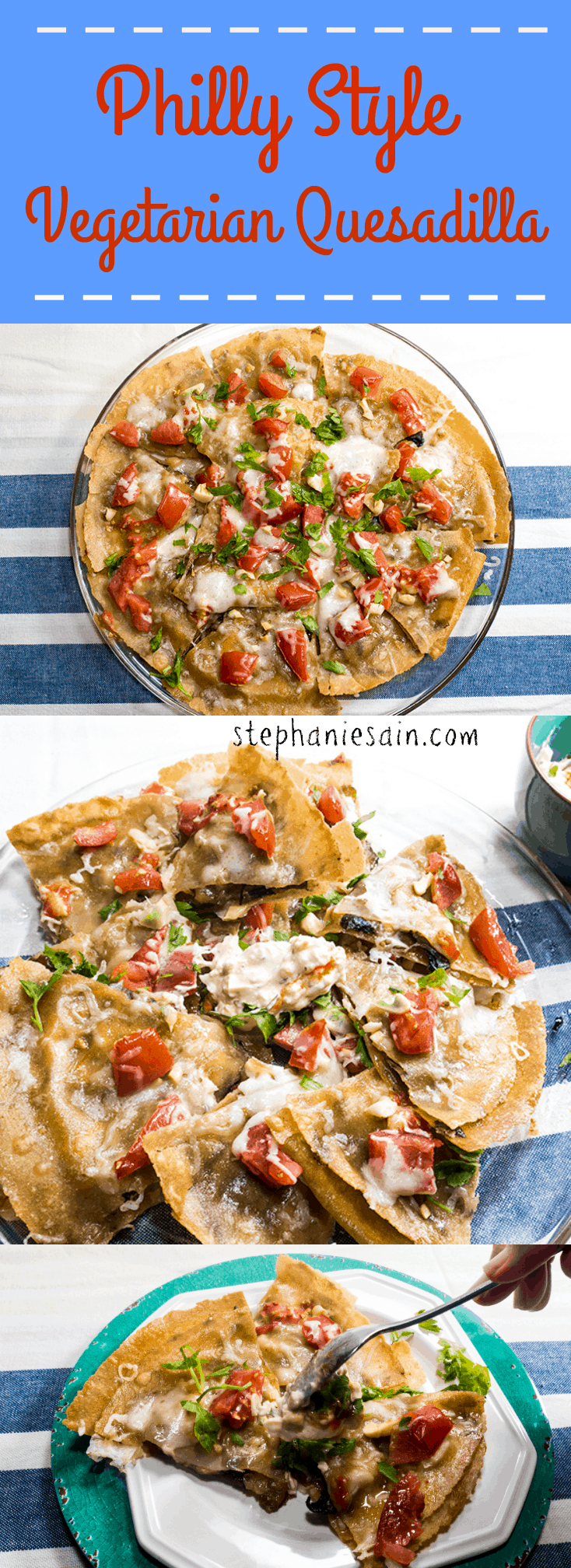 Philly Style Vegetarian Quesadilla is a easy, tasty to prepare appetizer that is gluten free. It can also serve as a tasty dinner for two.