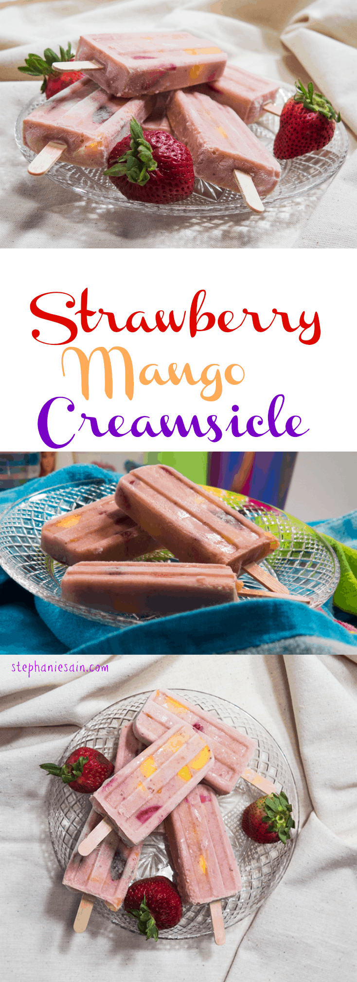 Strawberry Mango Creamsicle is a healthier tasty creamsicle made with only three ingredients and no added sugar.