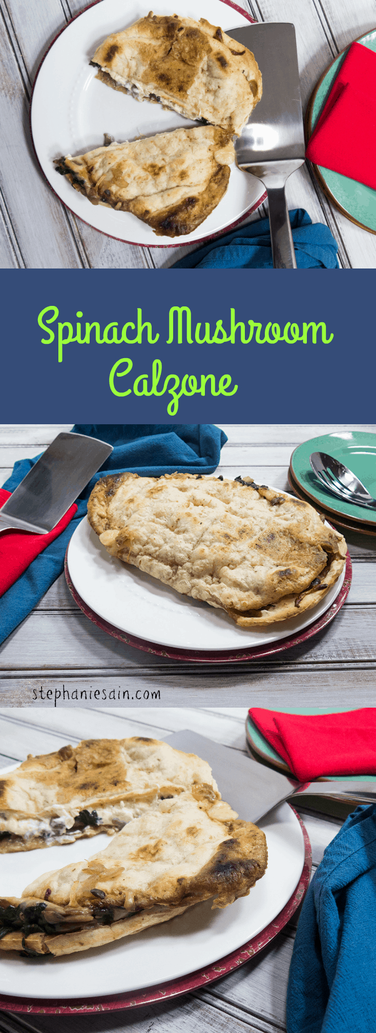 Spinach Mushroom Calzone is packed with mushrooms, spinach, and cheese in a tasty pocket that is both vegetarian and gluten free.