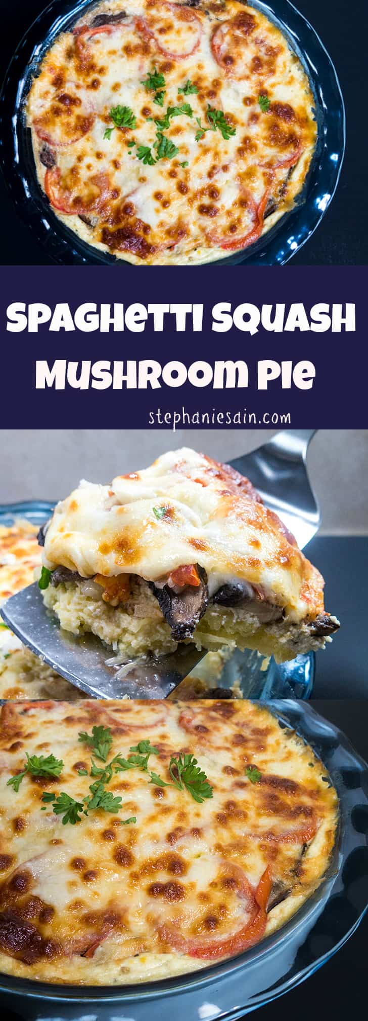 Spaghetti Squash Mushroom Pie is a healthy, tasty pie that you can feel good about eating seconds. Vegetarian and Gluten Free.