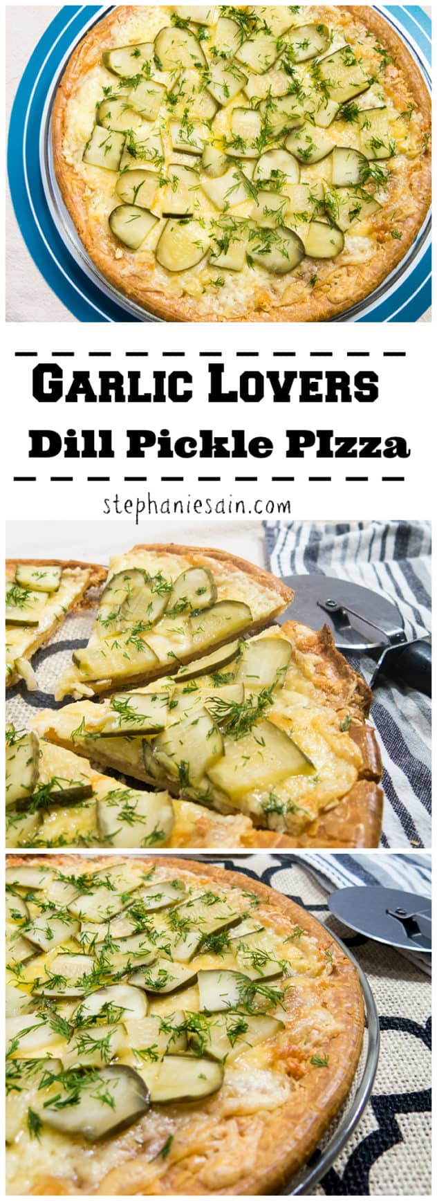 Garlic Lovers Dill Pickle Pizza is loaded with fresh garlic, dill pickles and cheese. All topped on a gluten free crust for the perfect easy tasty dinner. Vegetarian and Gluten Free.