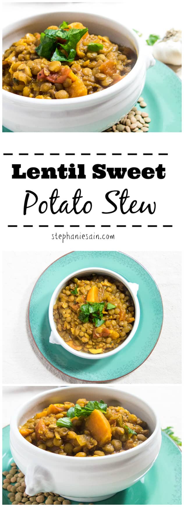 Lentil Sweet Potato Stew is a healthy, easy to prepare stew. Great vegetarian and gluten free stew that can be served alone or with muffins or a salad.