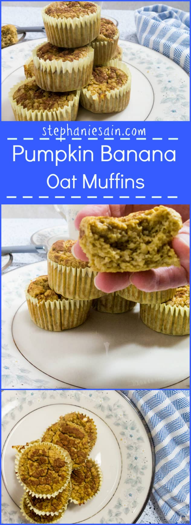 Pumpkin Banana Oat Muffins are the perfect, tasty, healthy muffins for breakfast or snack. No refined sugars, Vegetarian and Gluten Free.