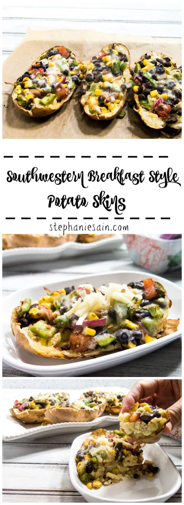 Southwestern Breakfast Style Potato Skins are a healthy, tasty, protein packed breakfast to start your day off right. Vegetarian and Gluten Free.