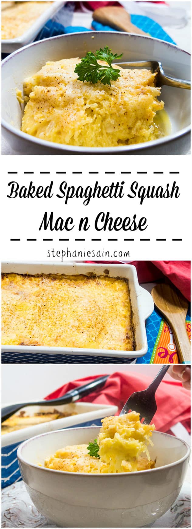 Baked Spaghetti Squash Mac n Cheese is a healthier, tasty option for an age old favorite dish. Vegetarian and Gluten Free.