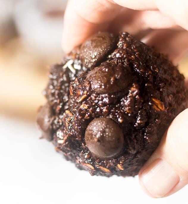 Chocolate Muffins loaded with chocolate chips and oatmeal.