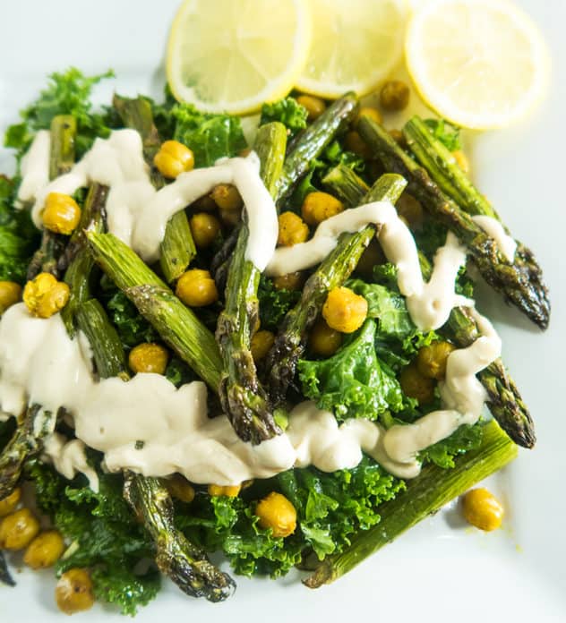 Asparagus Chickpea Salad with Tahini Dressing