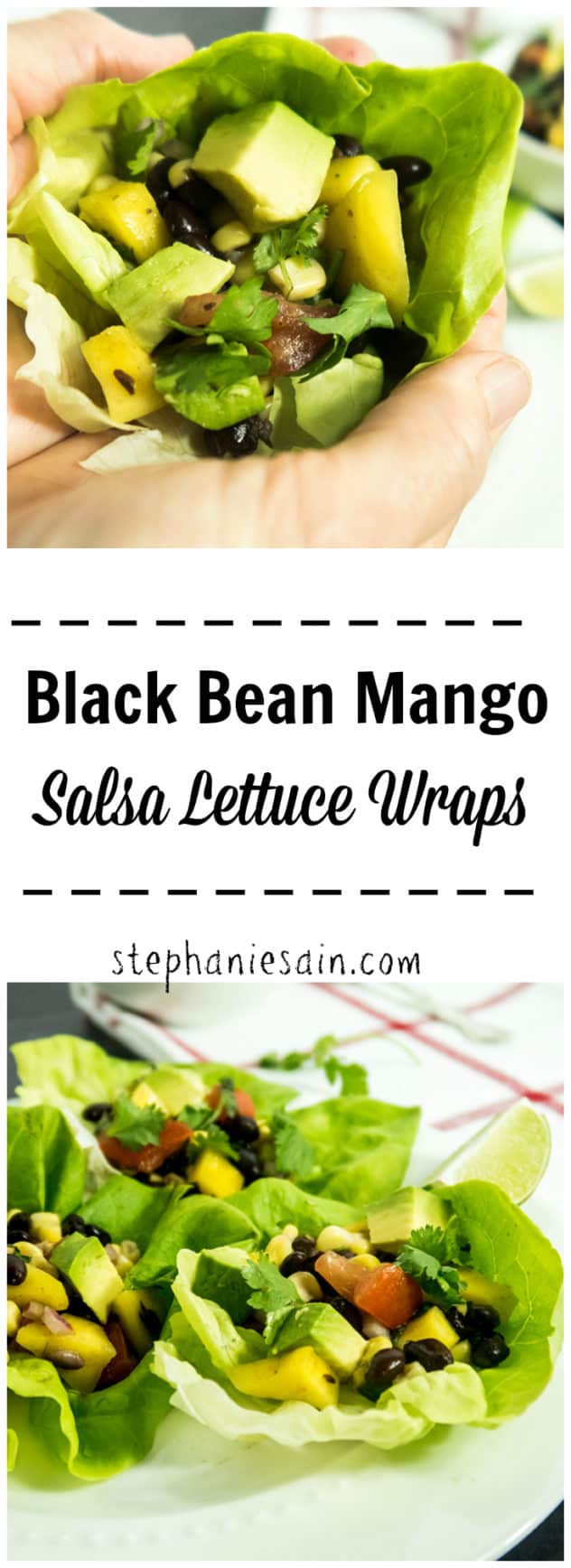 Black Bean Mango Salsa Lettuce Wraps are the perfect go to lunch or dinner for the warmer months. No stove required, fun, and family friendly. Vegan & Gluten Free.
