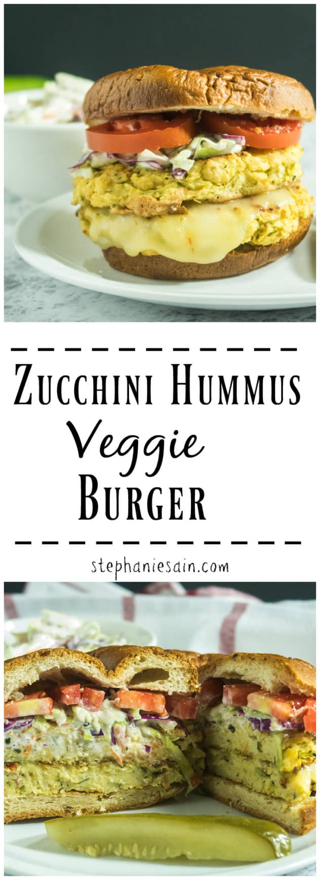 Zucchini Hummus Veggie Burgers are a tasty, healthier way to switch up burger night. Made with only a few ingredients for a super moist burger flavored with tahini and topped with all of your favorite toppings. Gluten Free, Vegetarian, Vegan option.