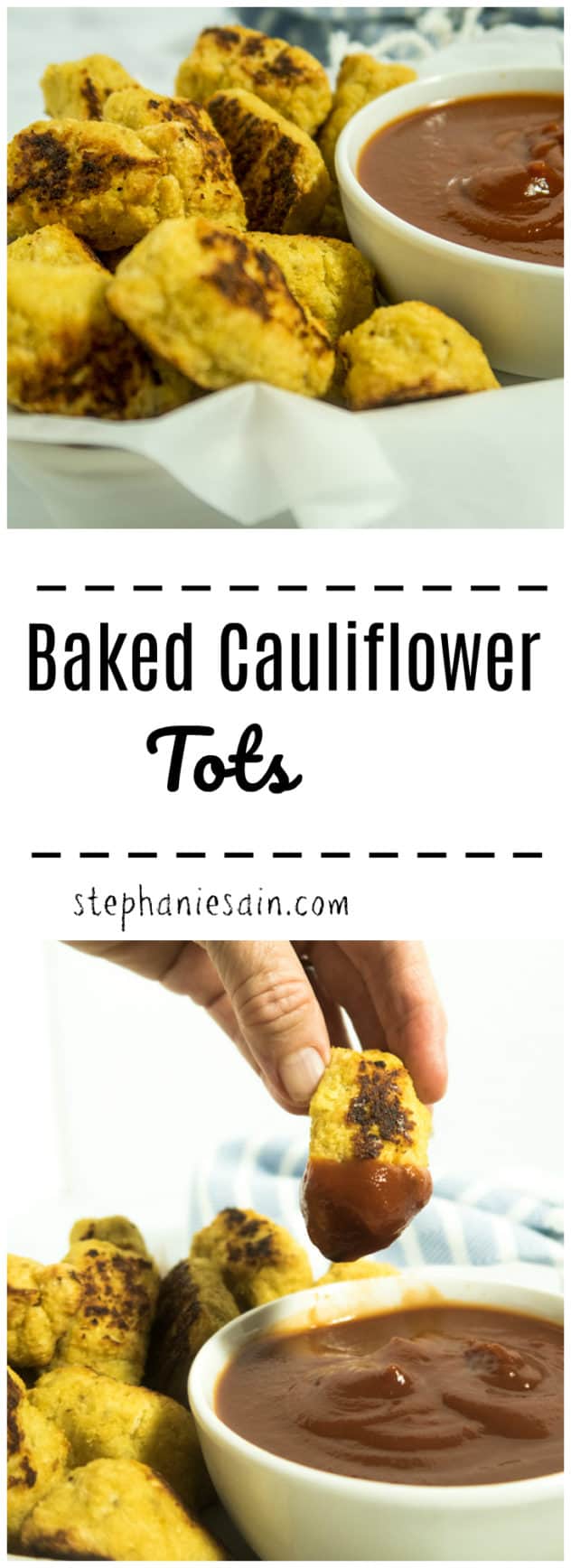 Baked Cauliflower Tots only require six ingredients for a tasty, healthier low carb option to traditional tater tots. Great as a side, or snack. Vegetarian & Gluten Free.