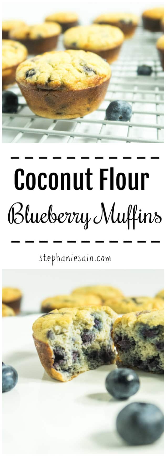Coconut Flour Blueberry Muffins are deliciously moist, bursting with fresh blueberry flavor and naturally sweetened. Gluten Free, Vegetarian, and no refined sugars.