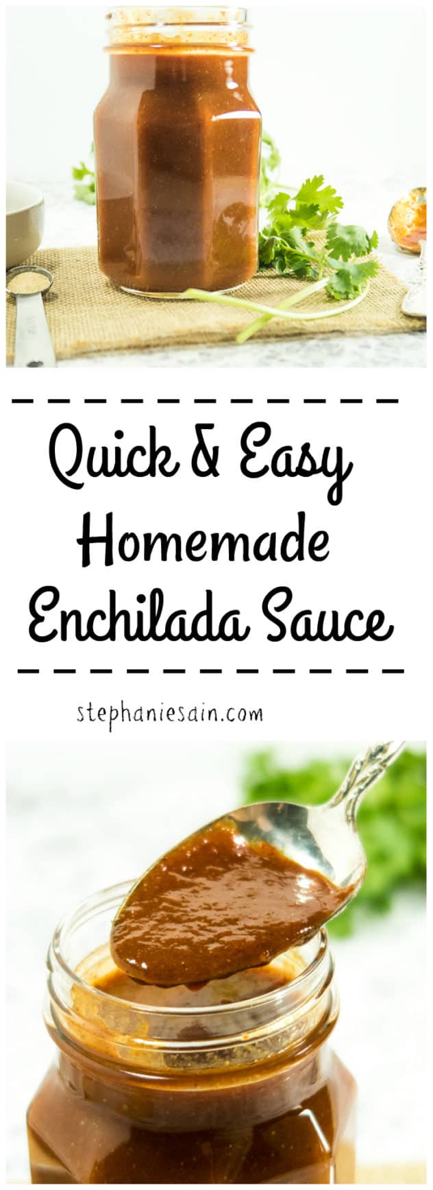 Quick & Easy Homemade Enchilada Sauce is so easy to prepare and tastes so much better than the store bought stuff. Great with all your favorite Mexican recipes. Gluten free & Vegetarian.