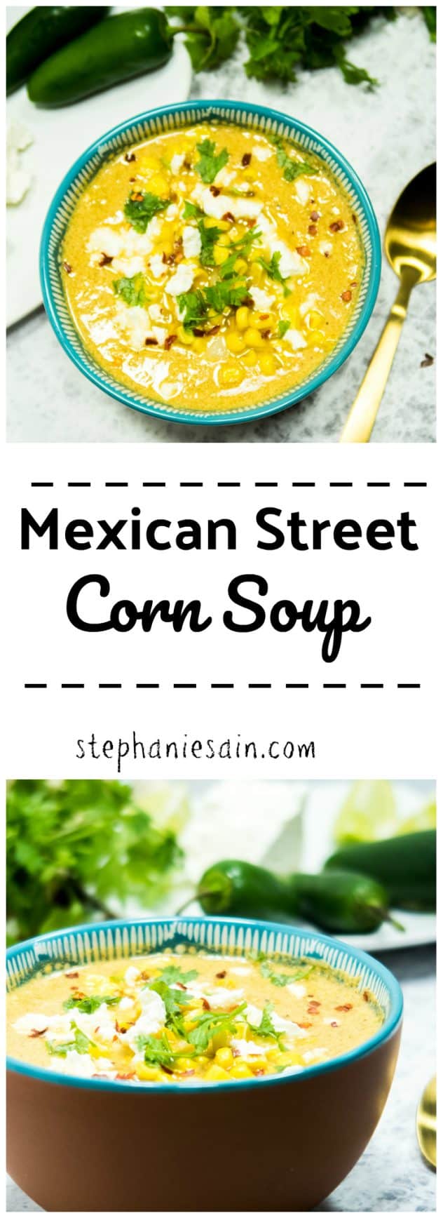 Mexican Street Corn Soup is a great way to enjoy the flavors of Mexican Street Corn in a warm cozy bowl of soup. Gluten free & Vegetarian.