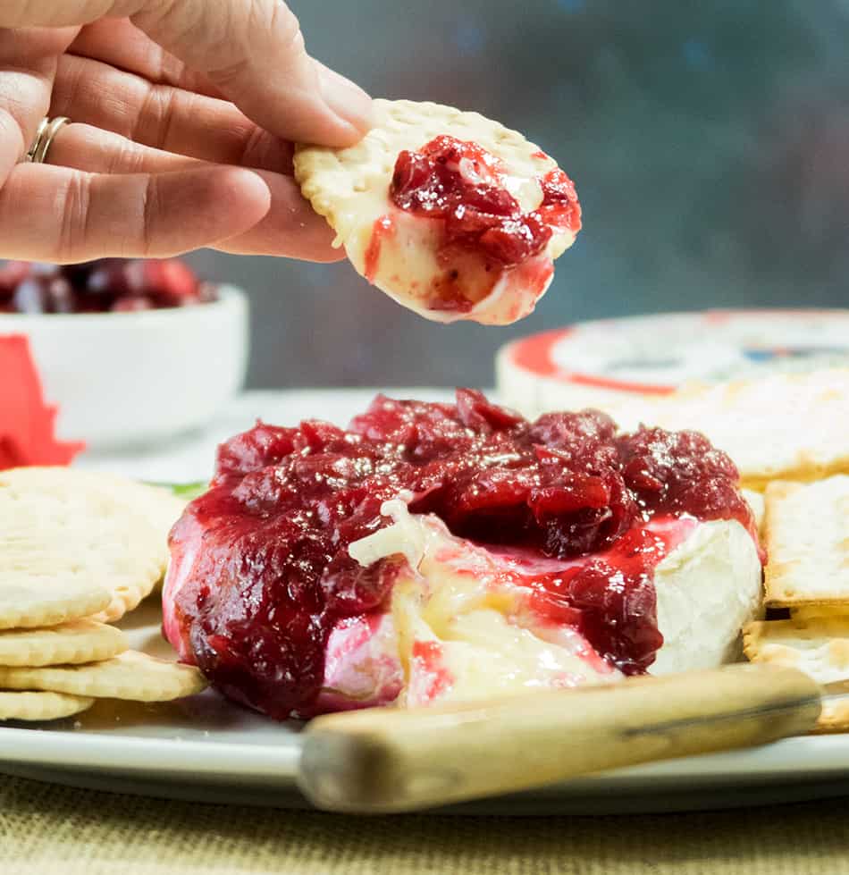 Cranberry sauce Brie on a cracker