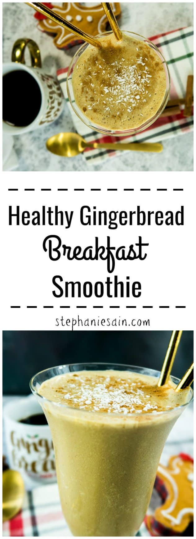 This Healthy Gingerbread Breakfast Smoothie is super Easy to prepare and has all the warm yummy spices of the Holidays & Winter. Perfect healthy, tasty way to start off your day. No Added refined sugars & Gluten Free.