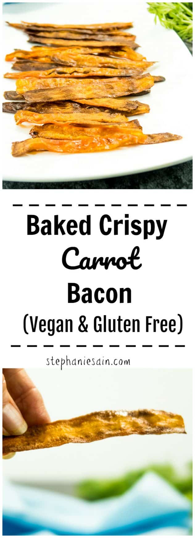 This Baked Crispy Carrot Bacon is smokey, slightly sweet & crispy. Carrot strips thinly sliced & marinated then baked. Perfect for sandwiches, salad toppings and so much more. Vegan & Gluten Free.