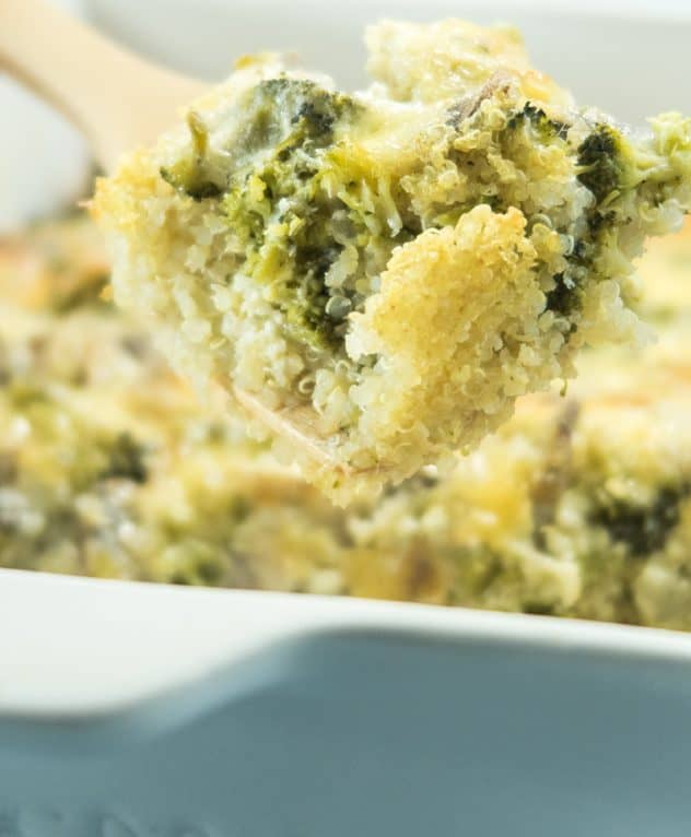 Cheesy Broccoli Mushroom Quinoa Bake (Gluten Free)