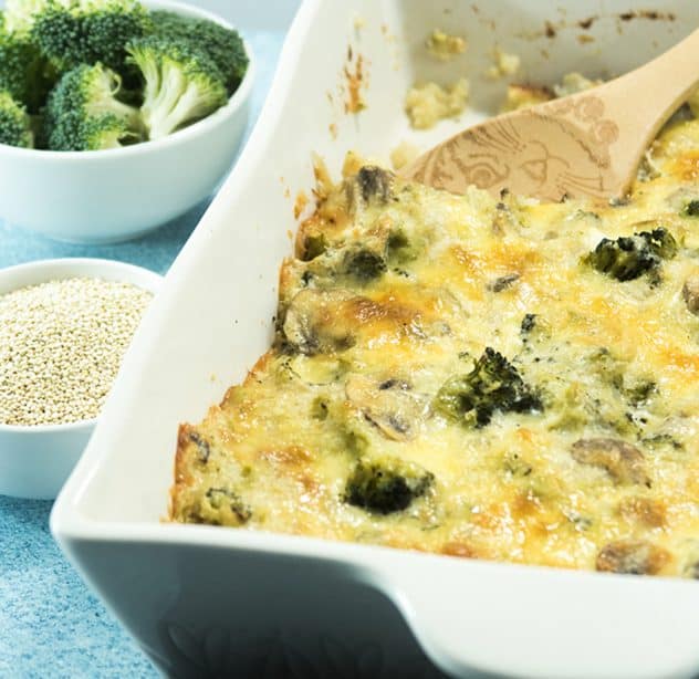 Cheesy Quinoa Broccoli Mushroom Bake (Gluten Free)