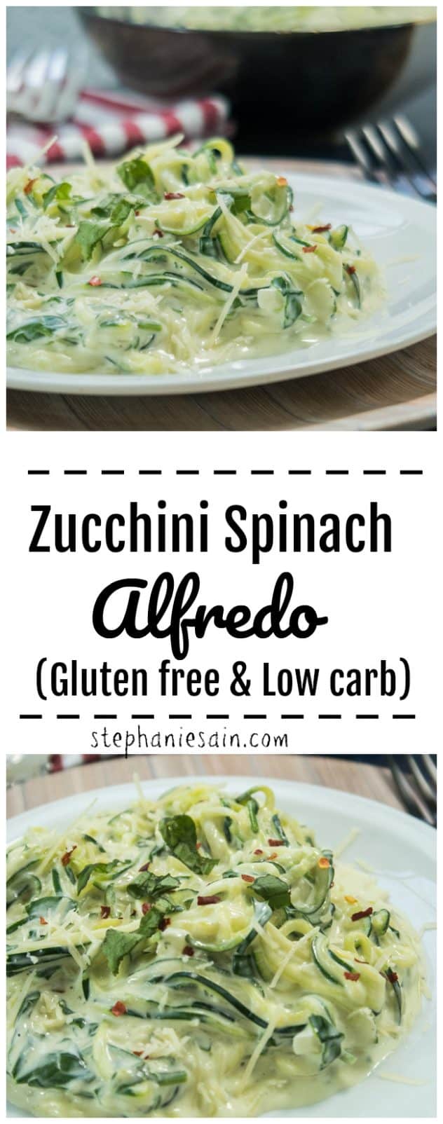 This Zucchini Spinach Alfredo is an easy, tasty dinner that can ready in on the table in 15 minutes. Healthy, low carb & Gluten Free.
