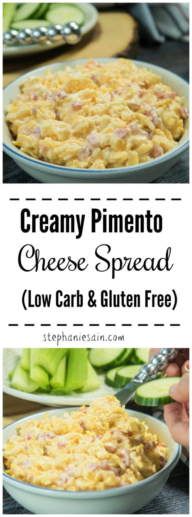 This Creamy Pimento Cheese Spread is perfect with veggies, chips, crackers, & so much more. Perfect on a sandwich for a quick easy lunch or even delicious topped on a burger. Low Carb & Gluten Free.