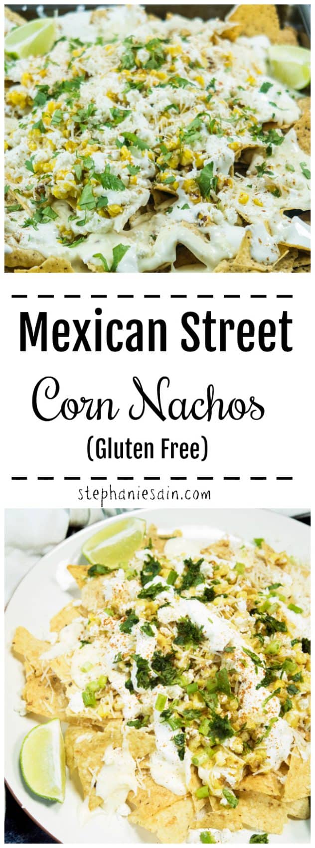 These Mexican Street Corn Nachos are perfect for game day, a party appetizer, or even dinner. Roasted corn topped on crunchy nachos and layered with creamy cheese sauce, cilantro, onions & sour cream. Gluten Free.
