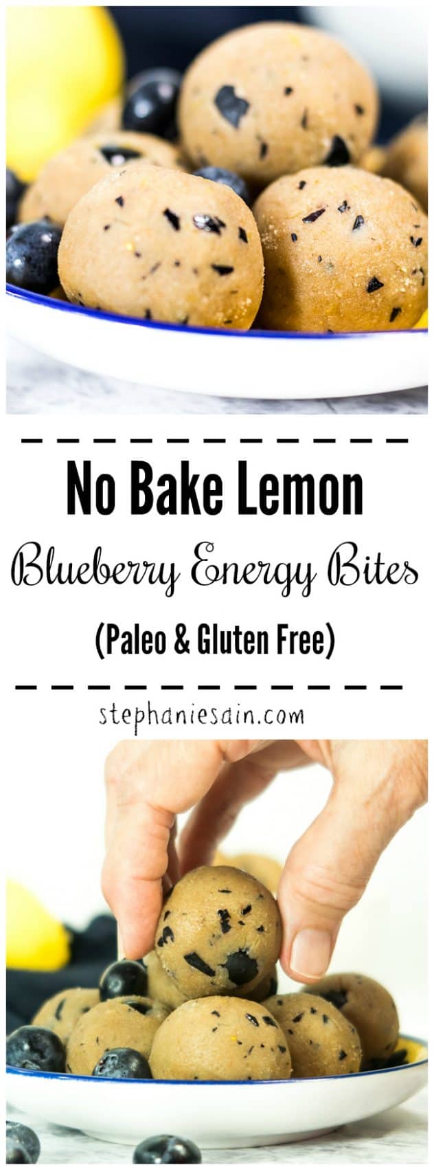 These No Bake Lemon Blueberry Energy Bites are perfect for an easy breakfast, grab & go snack, or post workout fuel. Only 6 ingredients & 10 minutes prep. Healthy, delicious, & kid friendly. No added refined sugars, Vegan, Paleo, & Gluten Free.