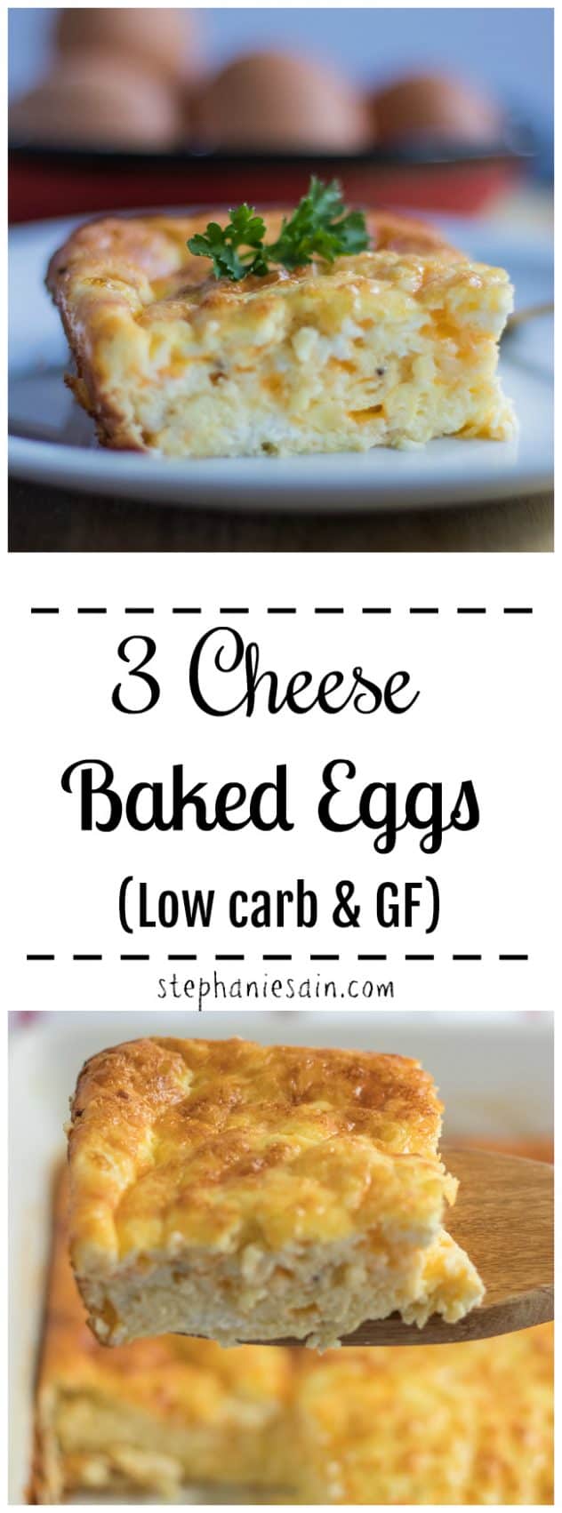 These 3 Cheese Baked Eggs are fluffy, light, super creamy & delicious. Great for breakfast, brunch, or dinner. The perfect way to feed a group of people without standing over the stove. Low Carb & Gluten Free.