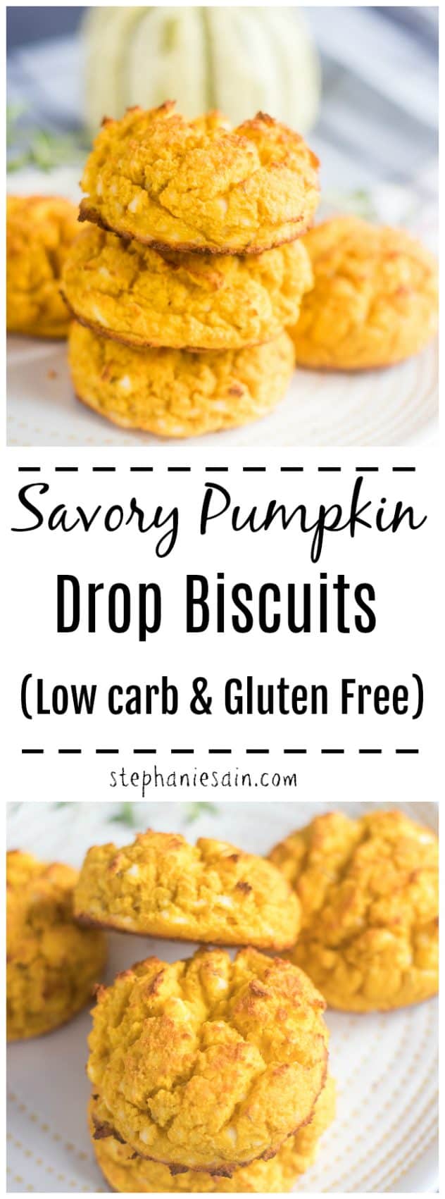 These Pumpkin Biscuits are super easy to make, savory and perfect for snacks or with meals. Made with coconut flour & fragrant thyme. Gluten Free & Low Carb.
