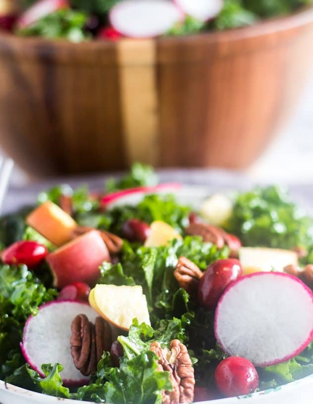 Apple Cranberry Kale Salad in a bowl