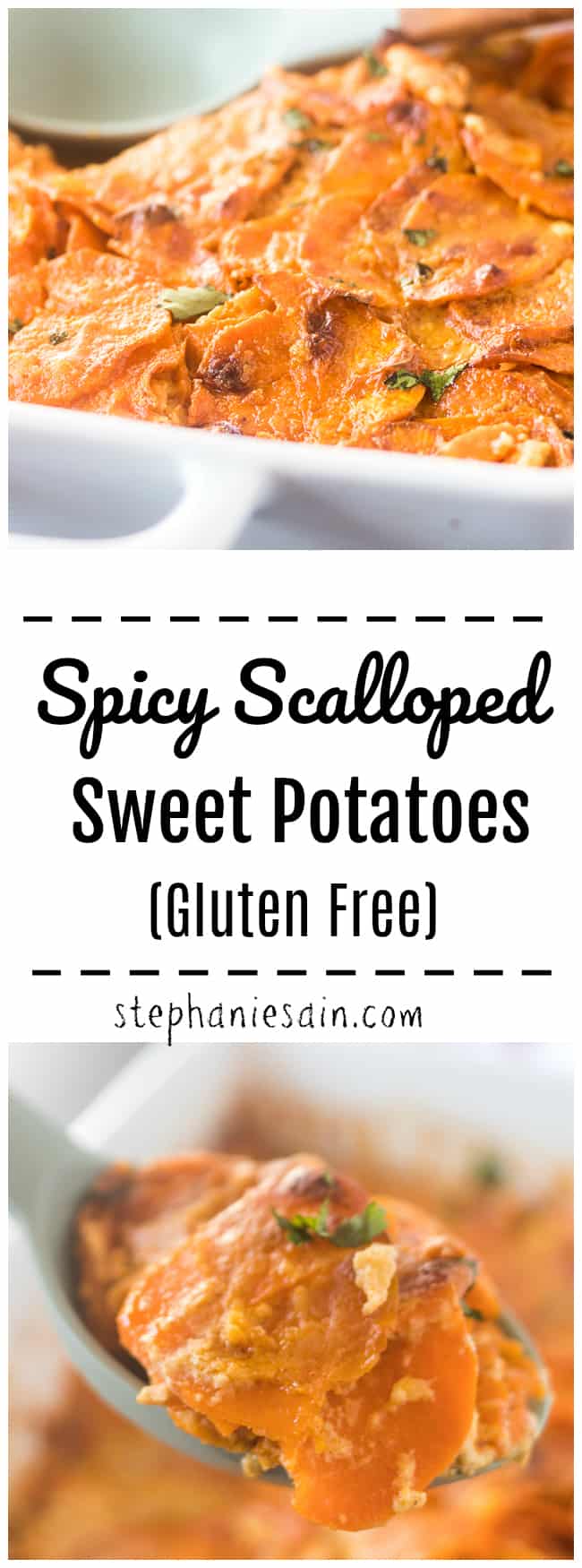 These Scalloped Sweet Potatoes are the perfect blend of both spicy & sweet. An easy to make side dish perfect for the holidays or anytime. Gluten Free.