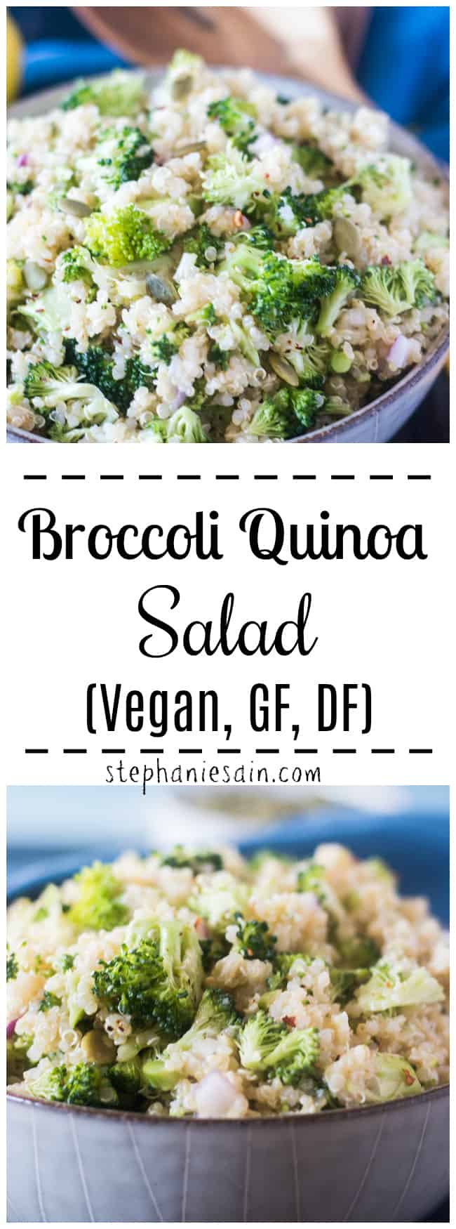 This Broccoli Quinoa Salad is super easy to make and comes together in under 20 minutes. A tasty, healthy recipe that's perfect to make ahead since the flavors intensify more over time. Great for quick lunches and dinners. Or potlucks and gatherings. Vegan, GF, Dairy Free.