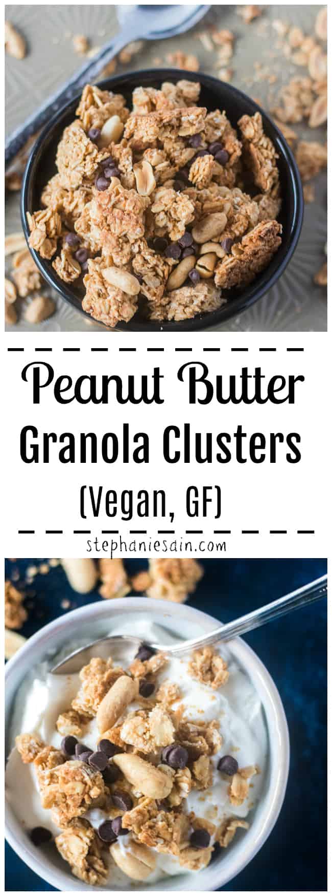 These Peanut Butter Granola Clusters require only five easy to find ingredients. Perfect for an easy, tasty grab and go breakfast or snack. Great also topped on yogurt or served with fresh fruit. Healthy and full of lots of stay with you nutrients. No refined sugar, Gluten Free, & Vegan.