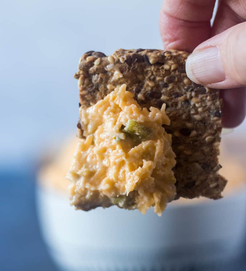 Jalapeno Cheese Dip on a cracker.