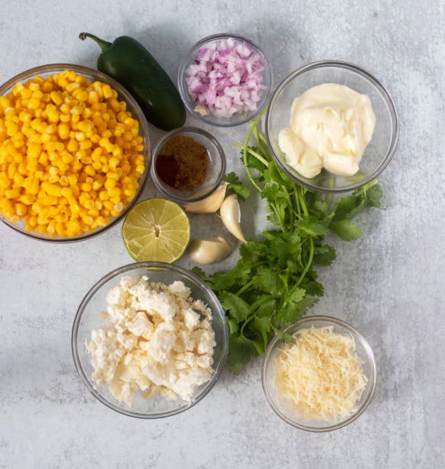 Ingredients for Mexican Street Corn Salad.