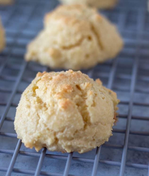 almond flour drop biscuits on cooling wrack.