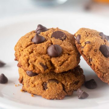 Pumpkin Chocolate Chip Cookies on a white plate