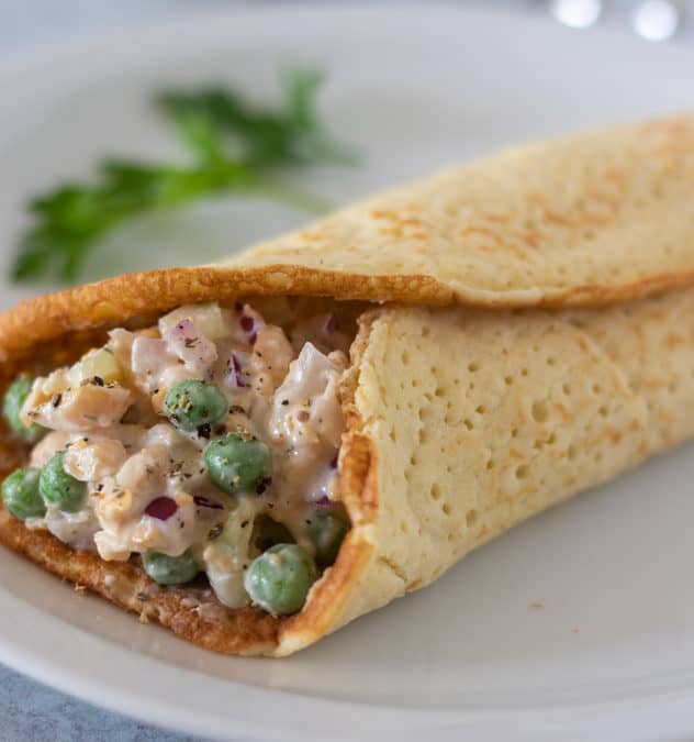 Chickpea salad on an almond flour tortilla