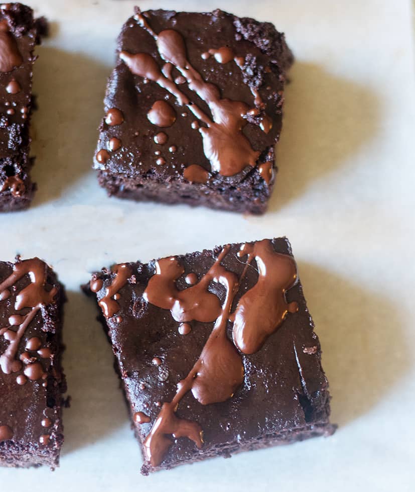 pumpkin brownies drizzled with melted dark chocolate.