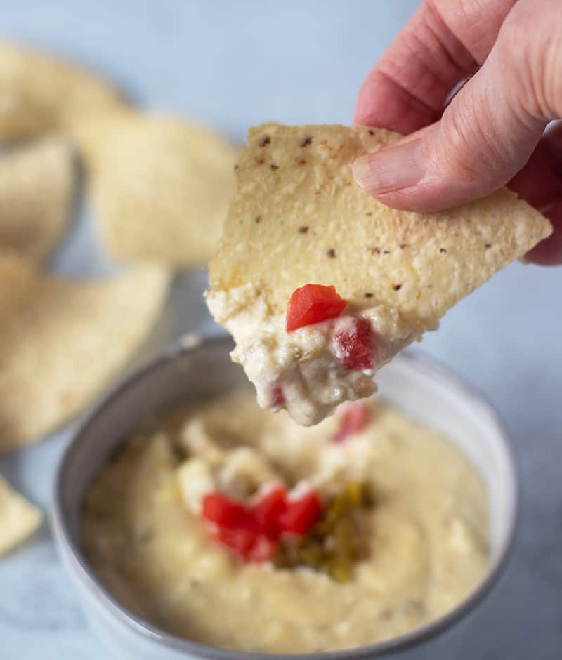 Queso Blanco dipped with a tortilla chip