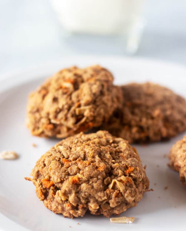 carrot cake cookies on a white plate