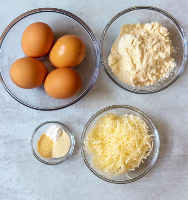 Eggs, Coconut flour, seasonings, parmesan cheese