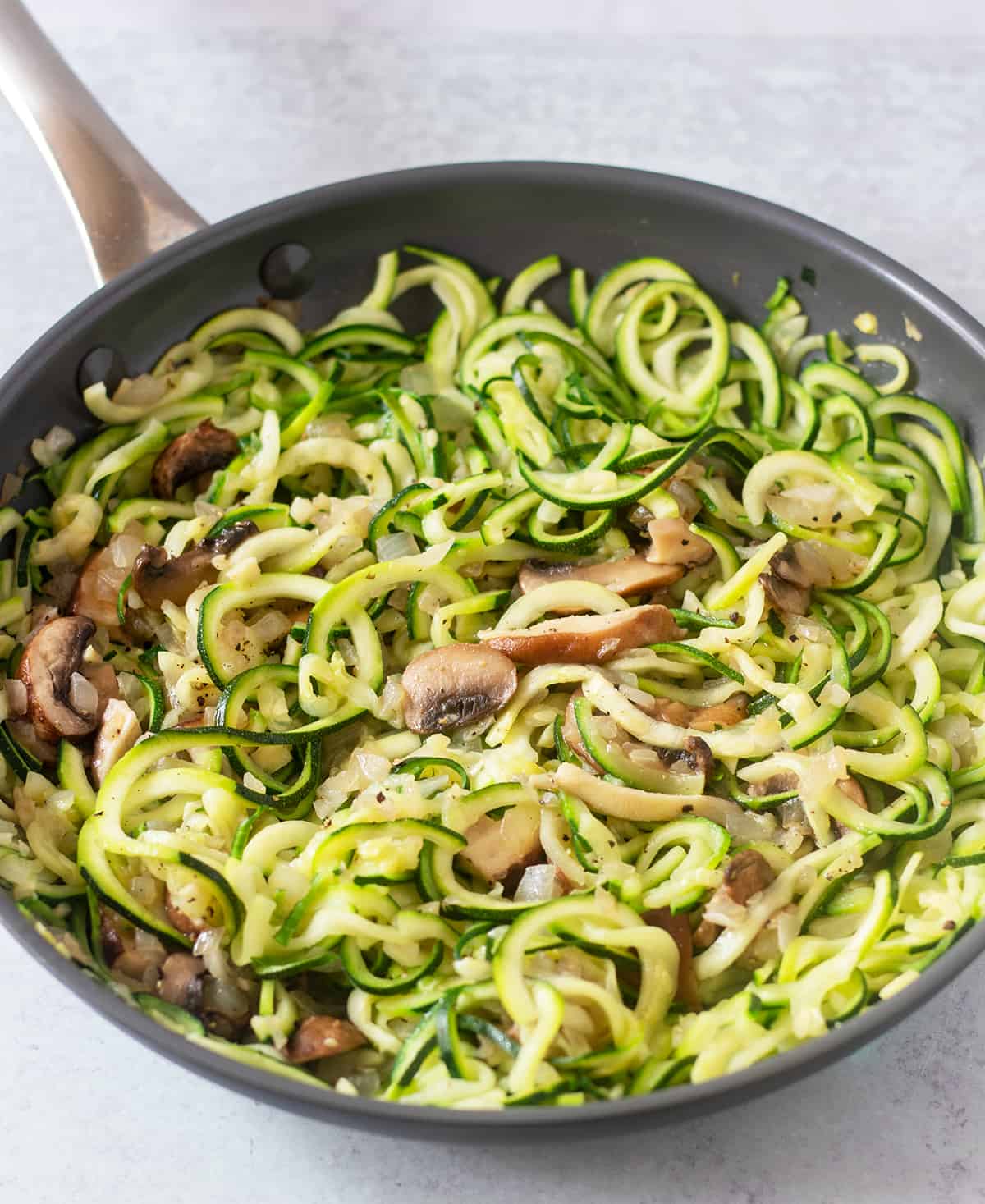 Zucchini noodles in saute pan