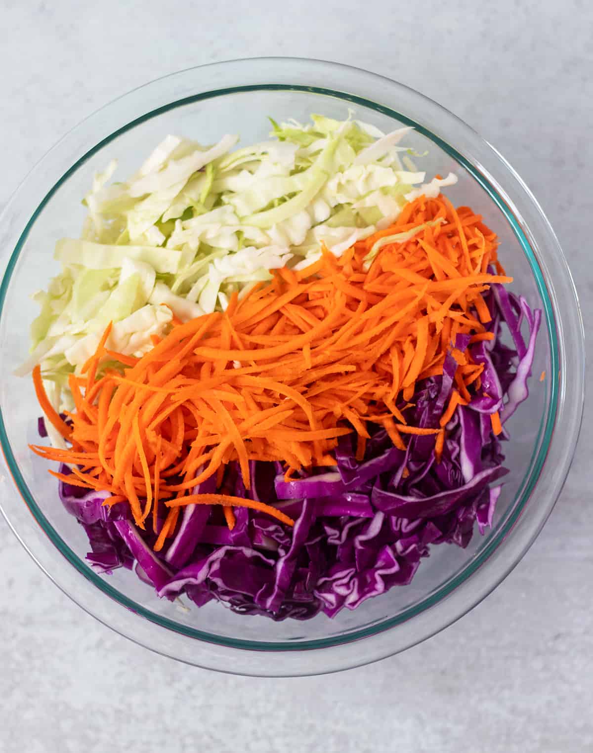 red and green cabbage and carrots shredded