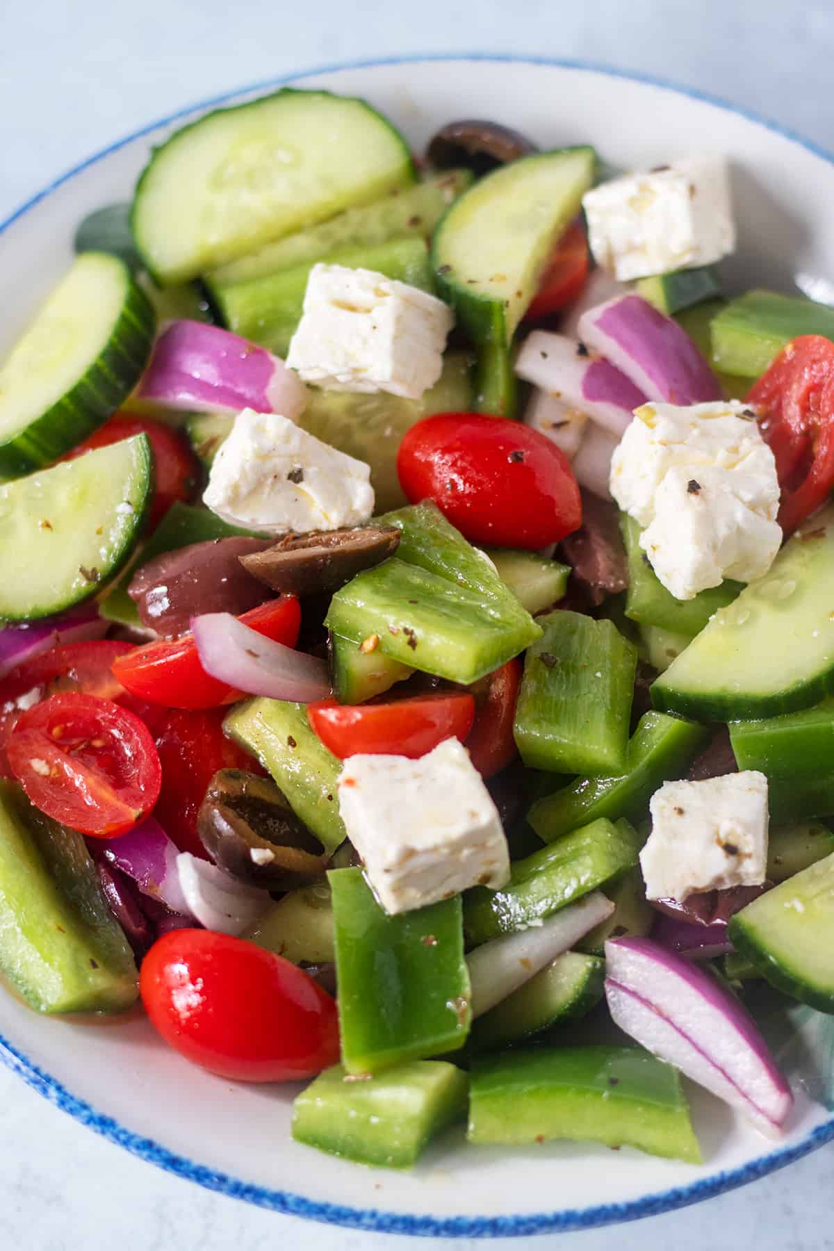 Greek Salad in a white bowl