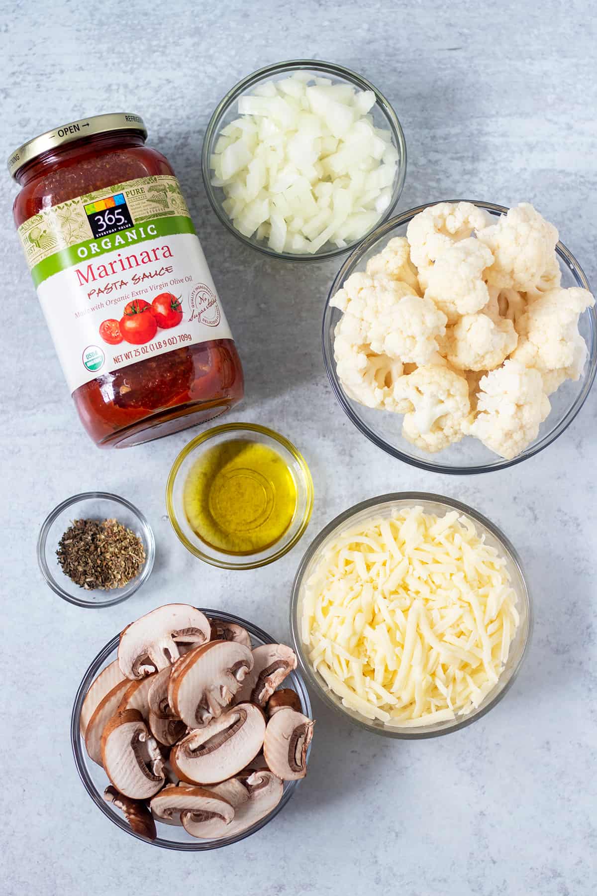 ingredients in cheesy cauliflower bake